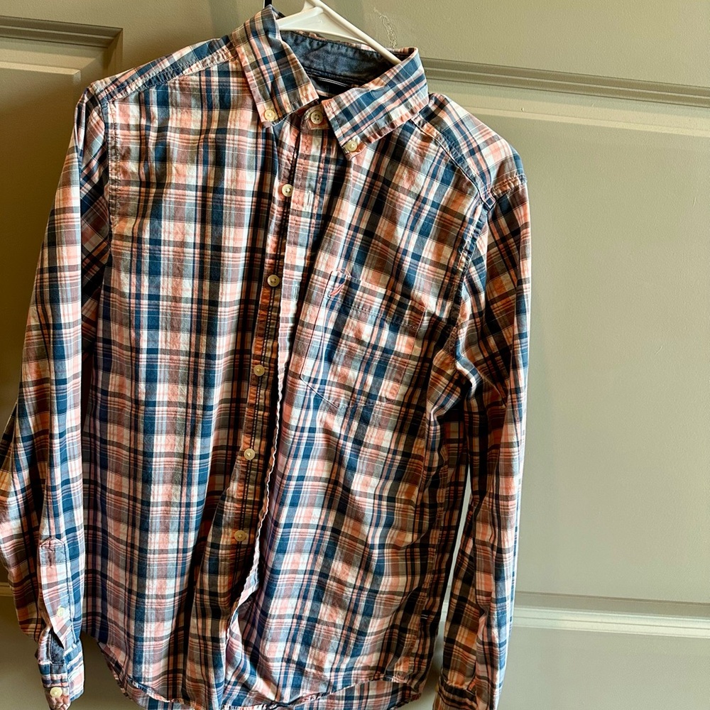 Nautica Blue and Orange Casual Button Down Shirt